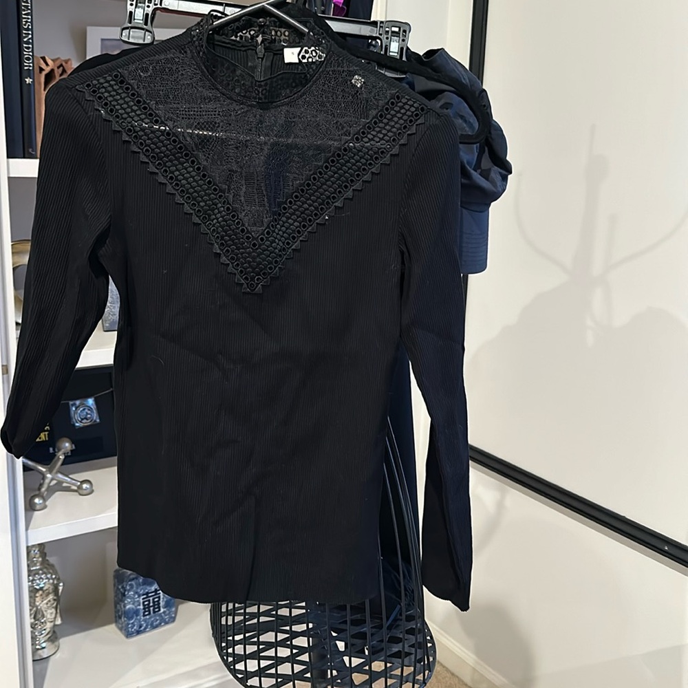 Black Sandro lace V style blouse